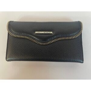 REBECCA MINKOFF Leather Phone Case, Black Wallet w/ card pocket for 4.7" screen